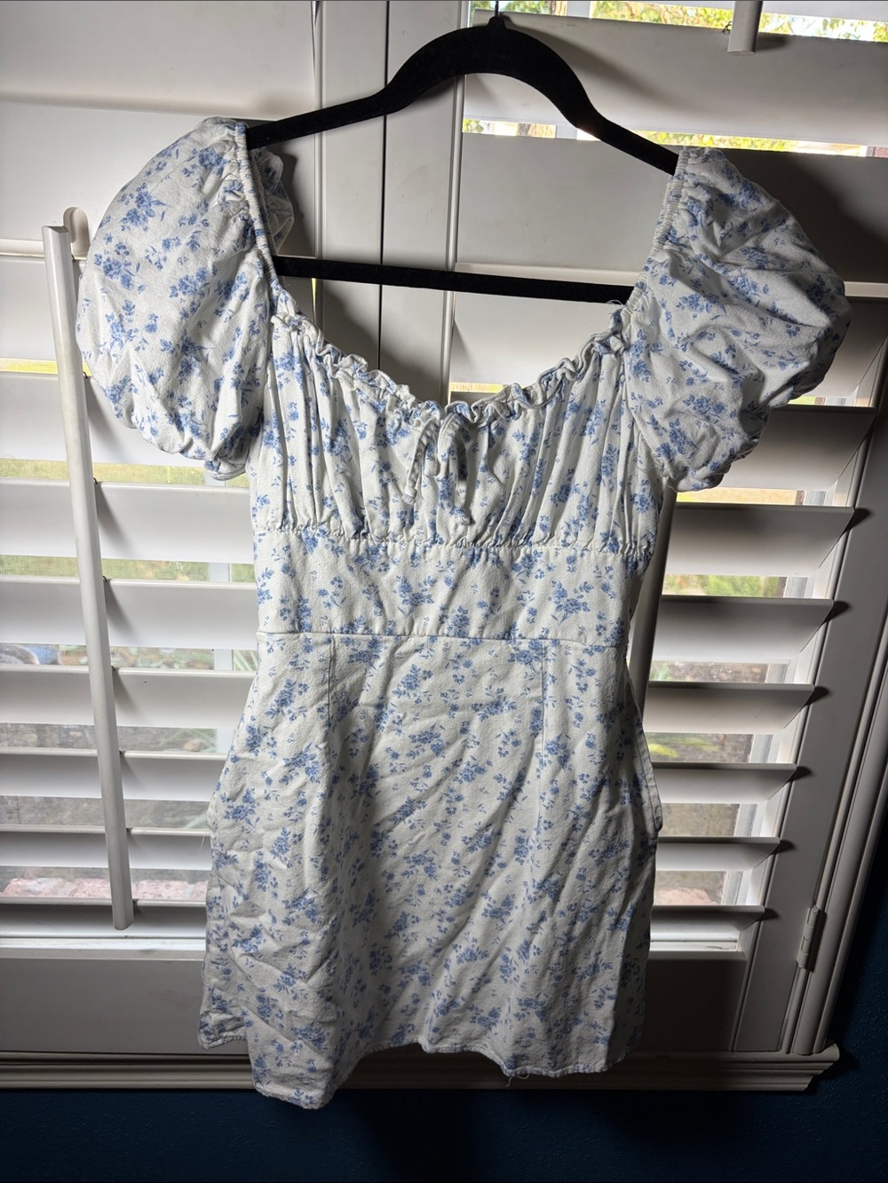 Altar'd State Blue Floral Puff Sleeve Mini Dress